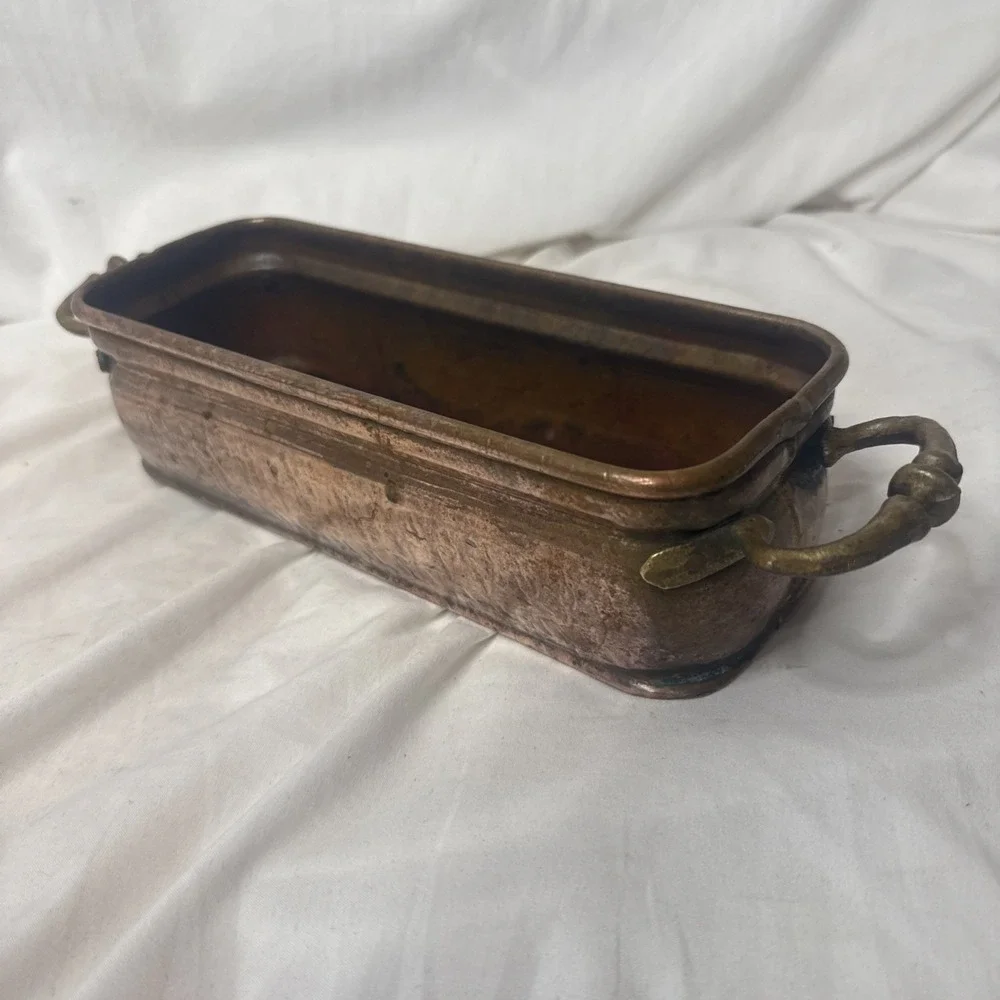 Antique Copper Fish Poacher Pan Ornate Brass Handles No Mark Incomplete Vessel